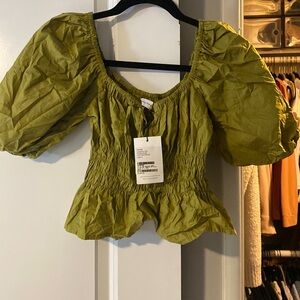 Faithful the Brand Venetia top in plain olive poplin